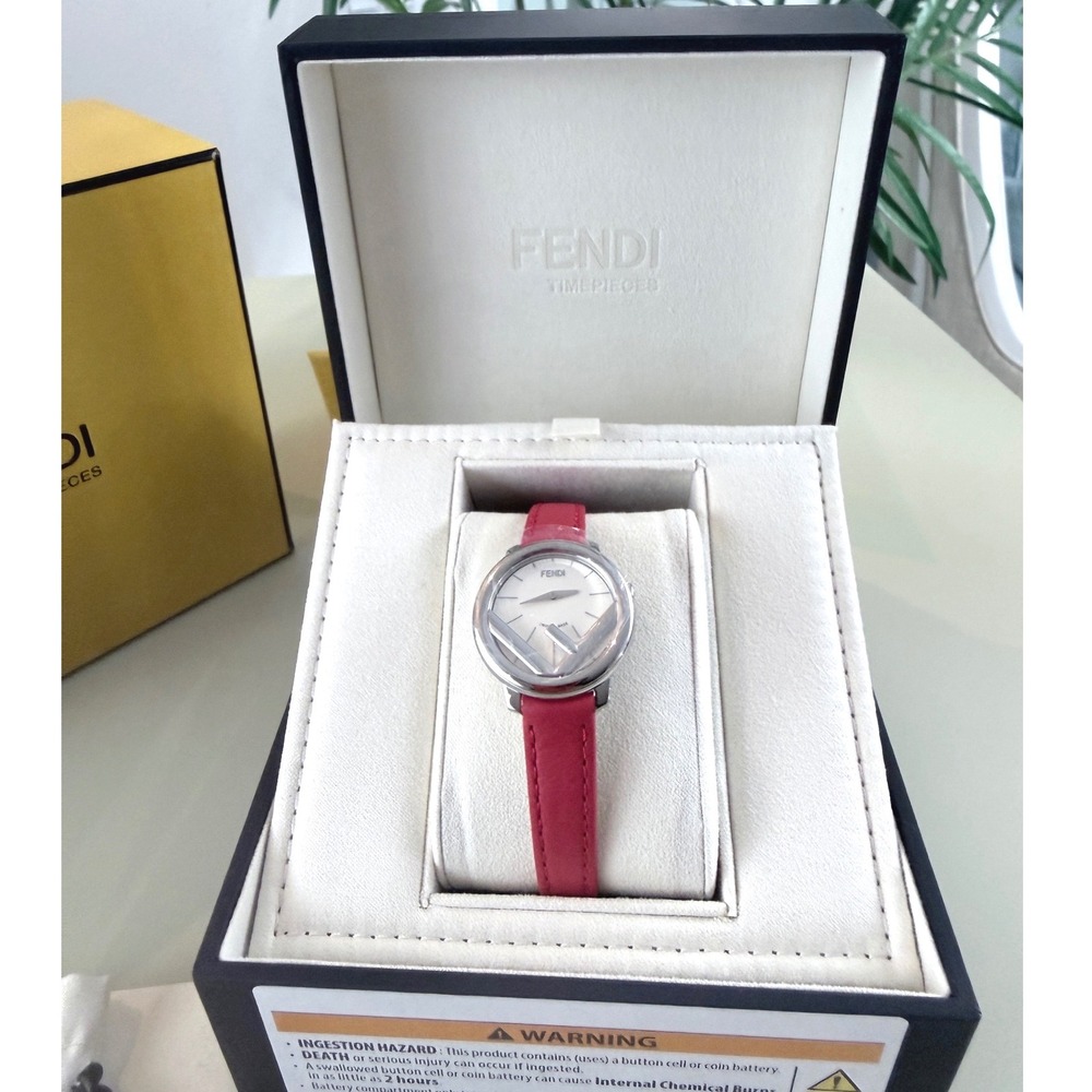 Fendi Run Away Watch 28mm Stainless Steel Red Leather Strap NEW - Picture 5 of 12